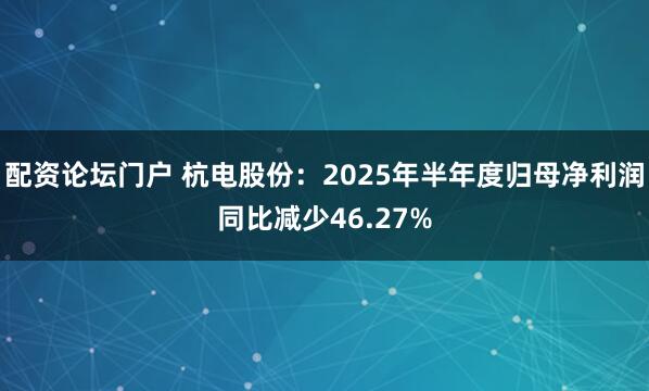 配资论坛门户 杭电股份：2025年半年度归母净利润同比减少46.27%